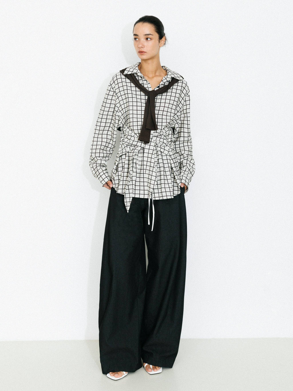 CUBIC Oversized Checkered Shirt with Detachable Belt