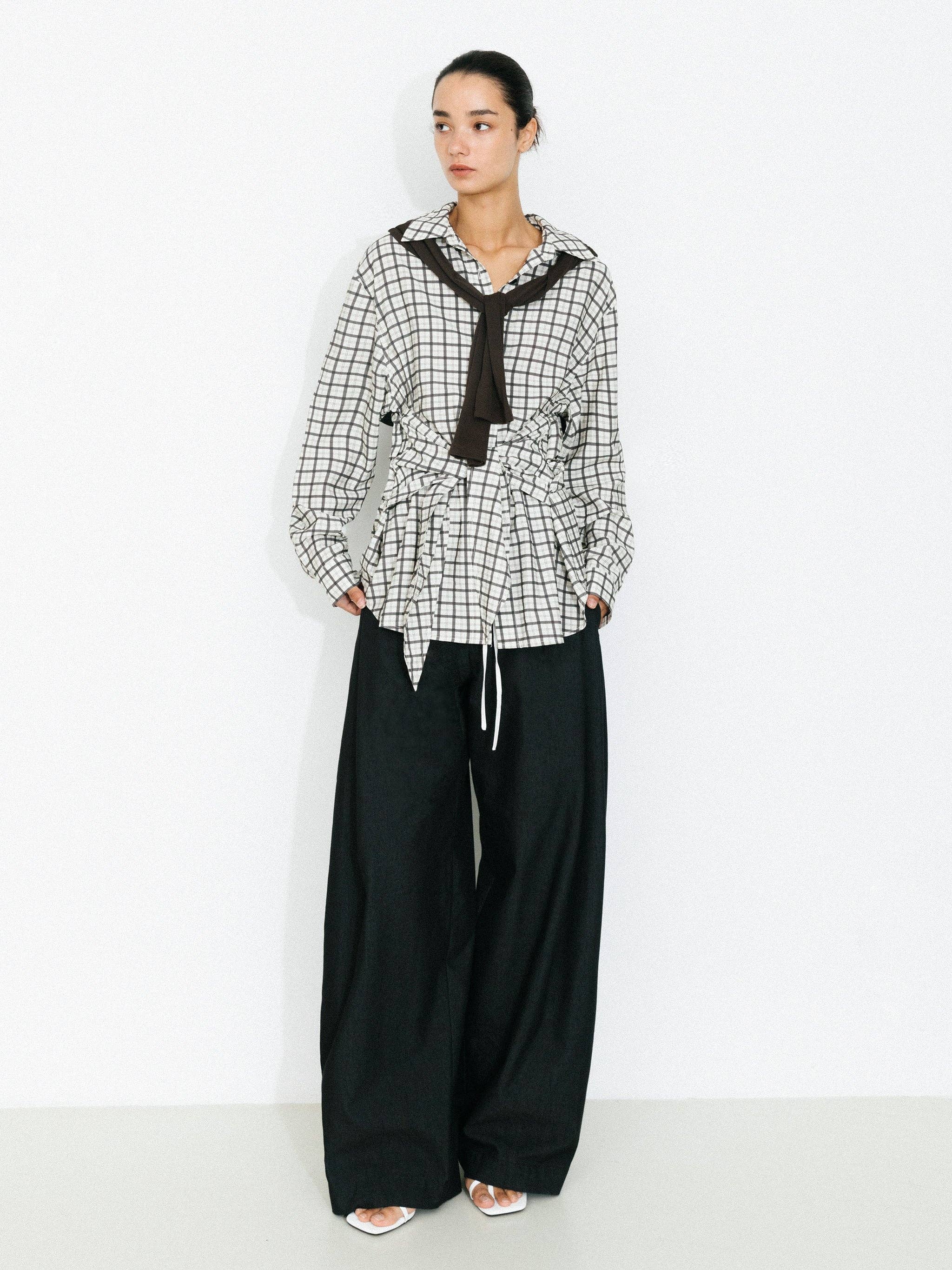 CUBIC Oversized Checkered Shirt with Detachable Belt
