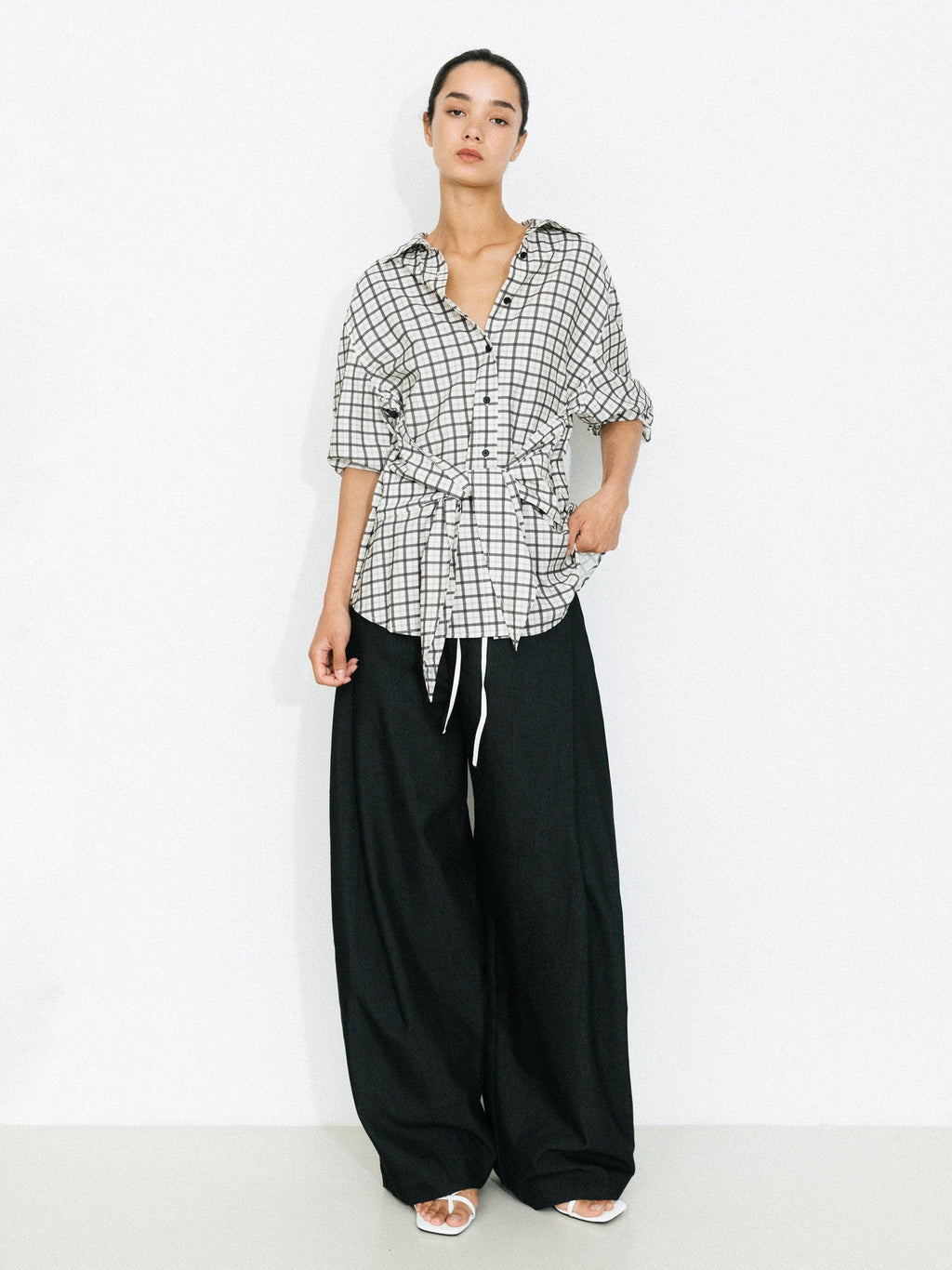 CUBIC Oversized Checkered Shirt with Detachable Belt