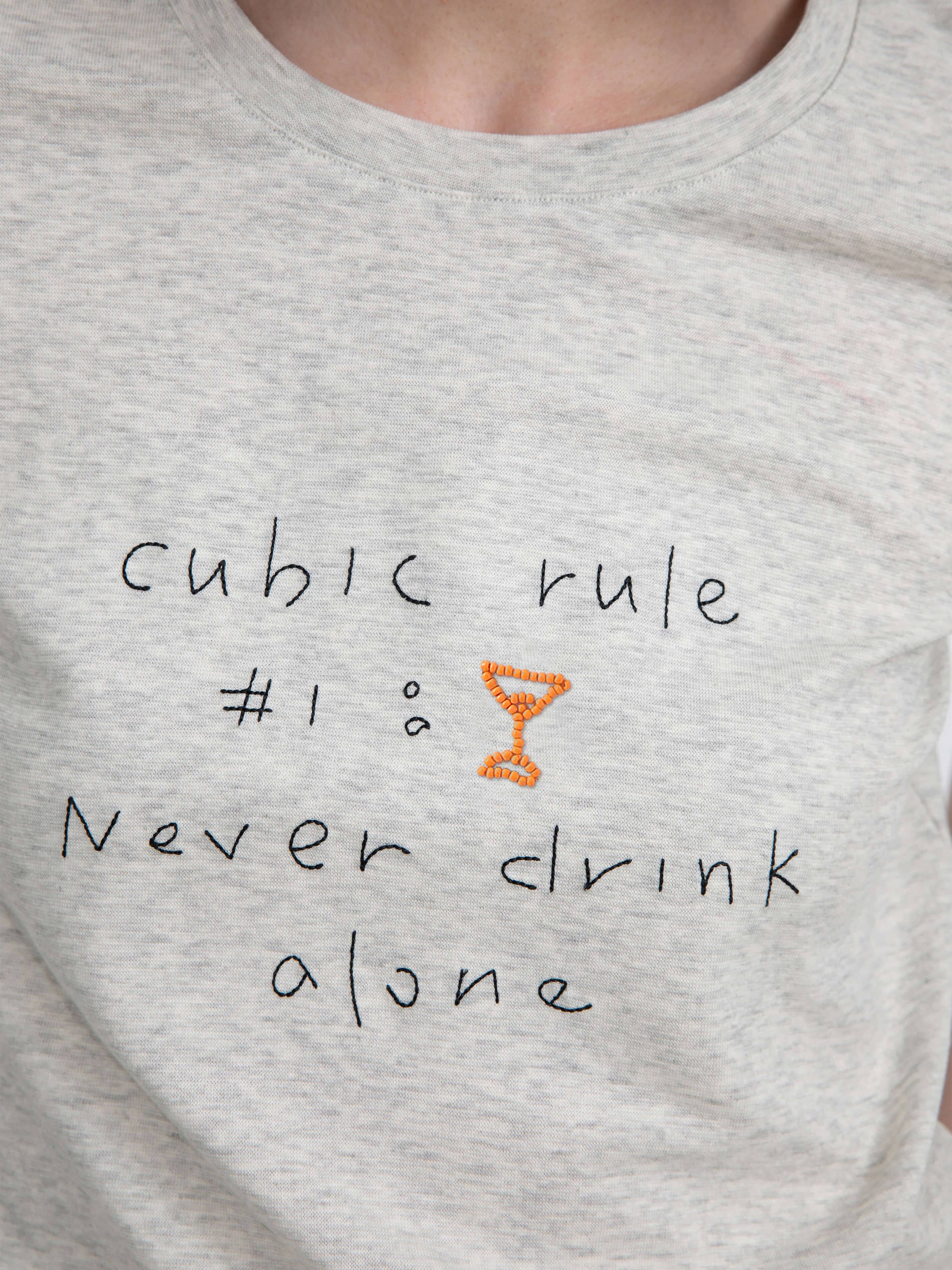 Cubic Cropped Letter Embroidered T-shirt