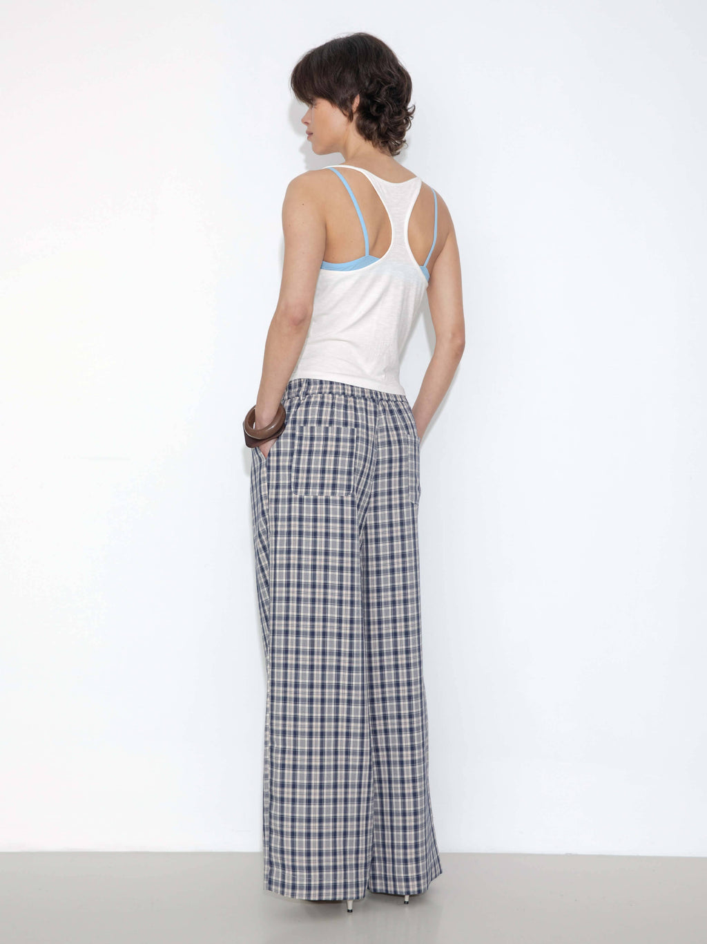 Striped Check High-Waisted Wide-Leg Casual Pants
