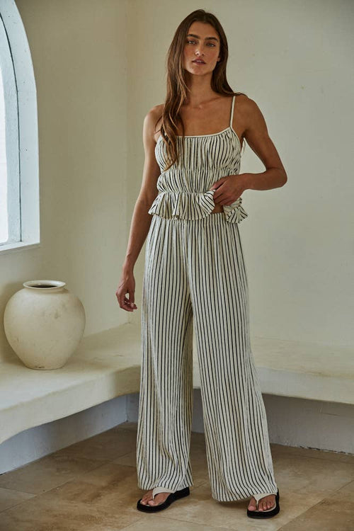 By Together Woven Polyester Spandex Striped Straight Leg Pants