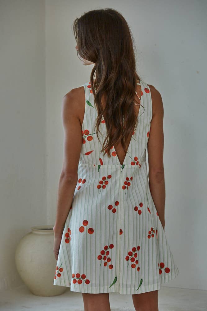 By Together Woven Cotton Striped Veggie Print Mini Dress
