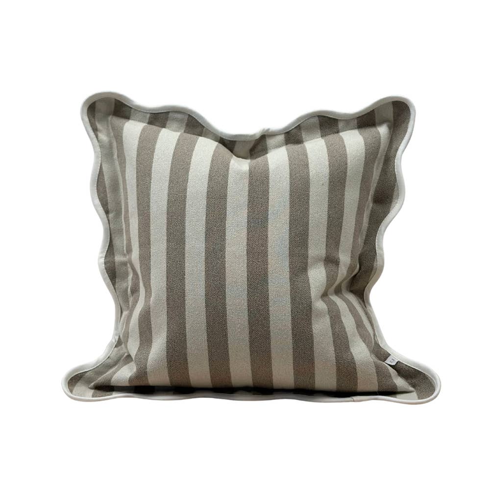 Chloe Greige Stripe Scalloped Edge Cushion Cover 45x45cm
