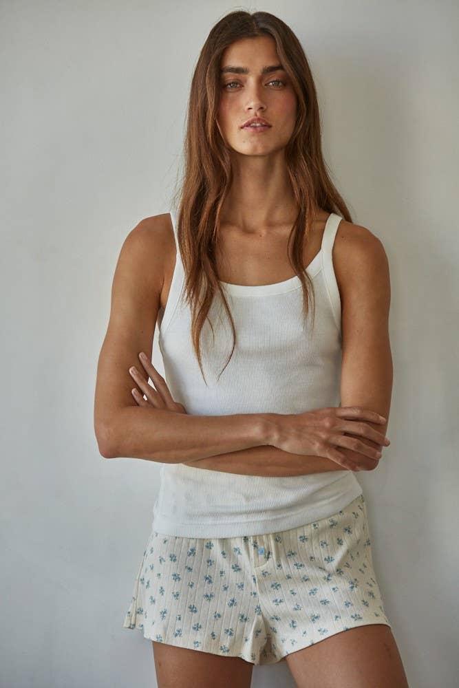 By Together Knit Cotton Ribbed Round Neck Sleeveless Tank Top