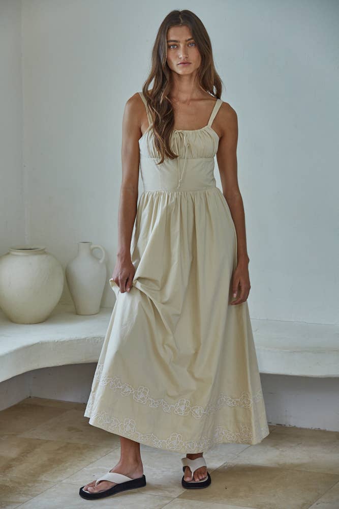 By Together Woven Cotton Sateen Embroidered Maxi Dress