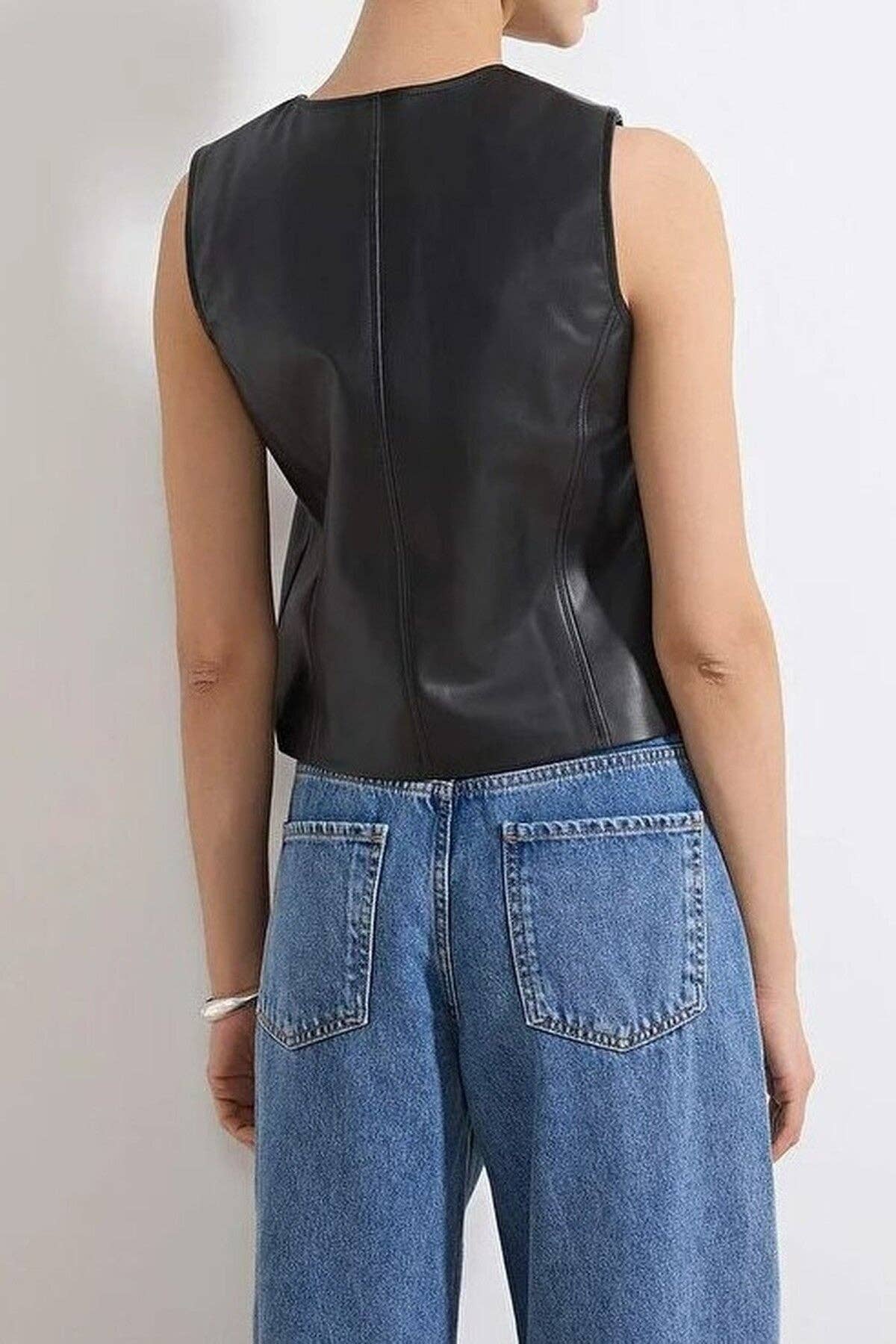Faux Leather Fitted Woven Vest
