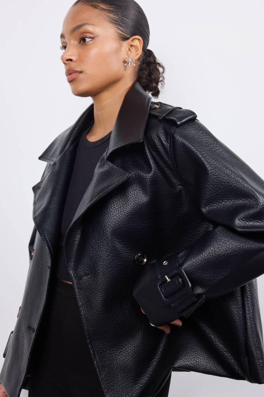 Double-breasted faux leather jacket
