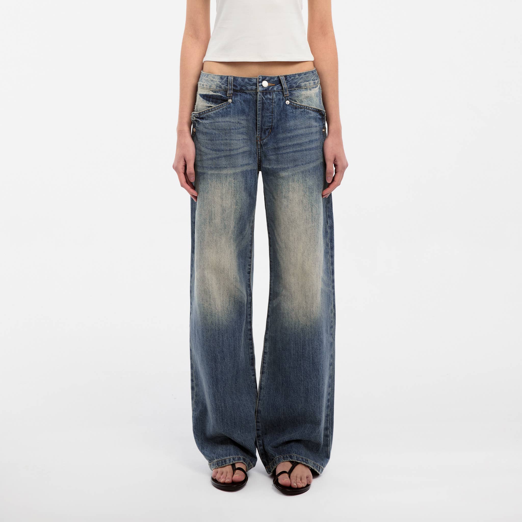 CUBIC Retro Washed Straight Leg Jeans