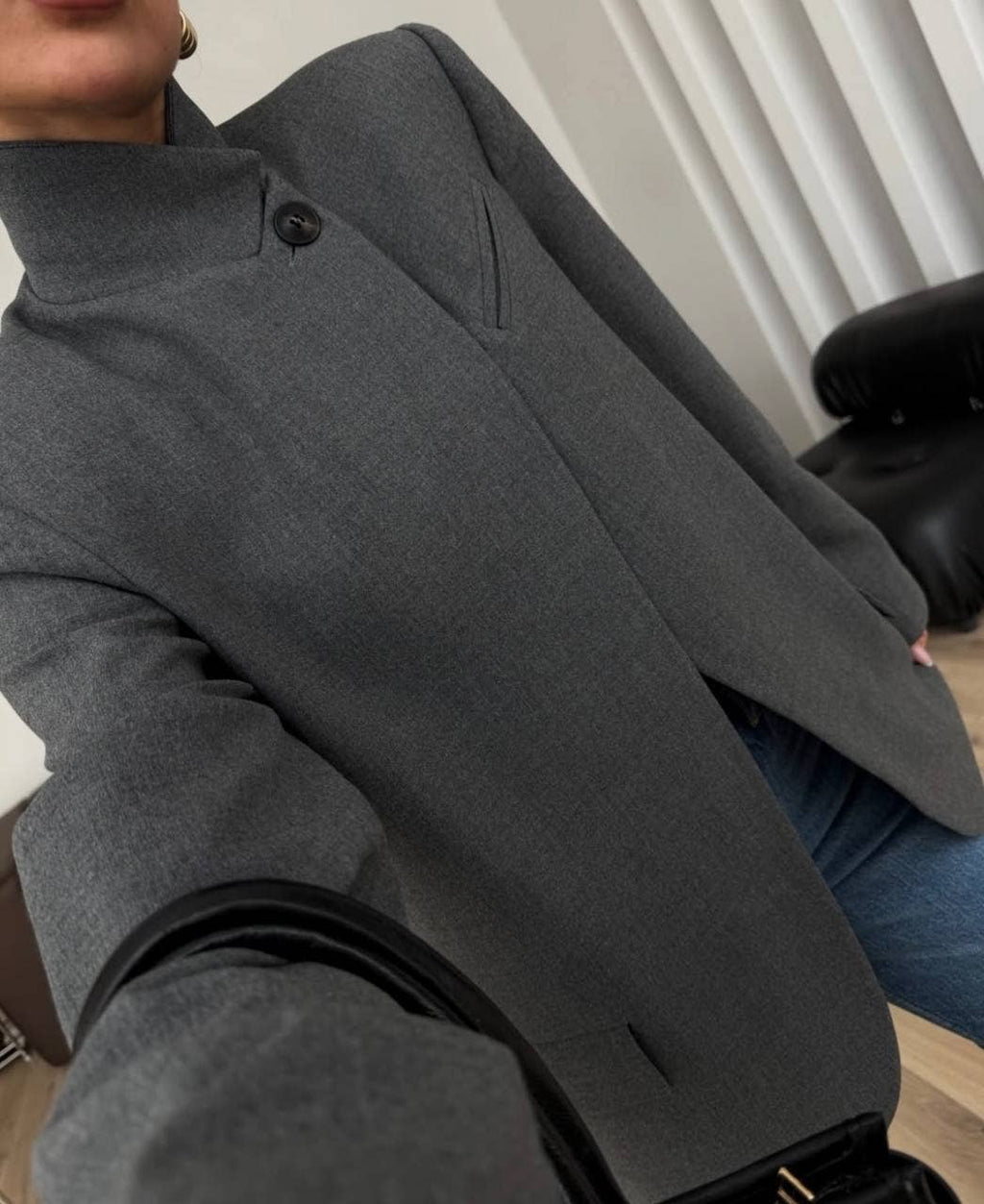 Grey Asymmetrical Neck Blazer