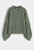 Chunky-knit cardigan with embellished puff sleeves