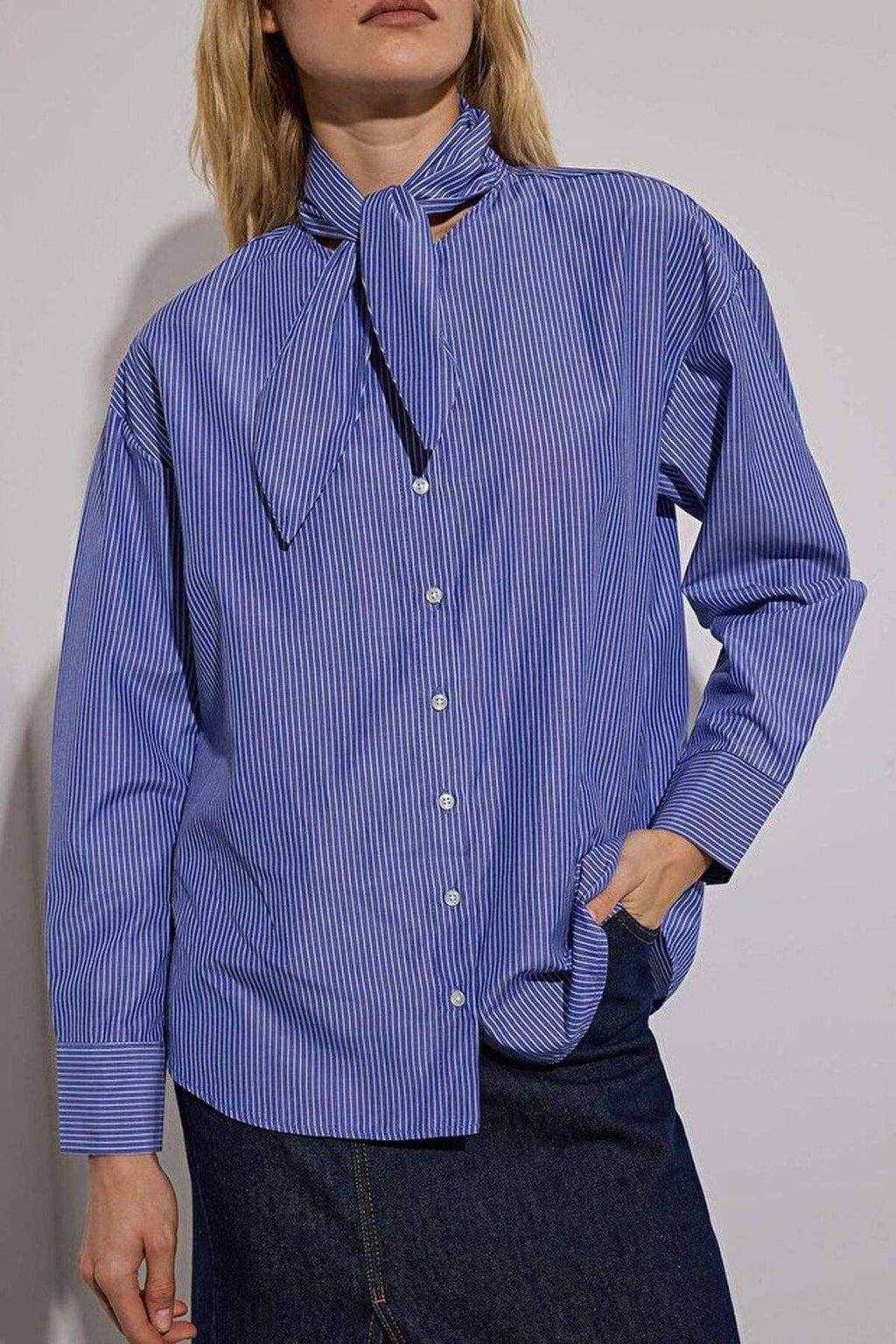 Striped Shirt with Scarf Tie