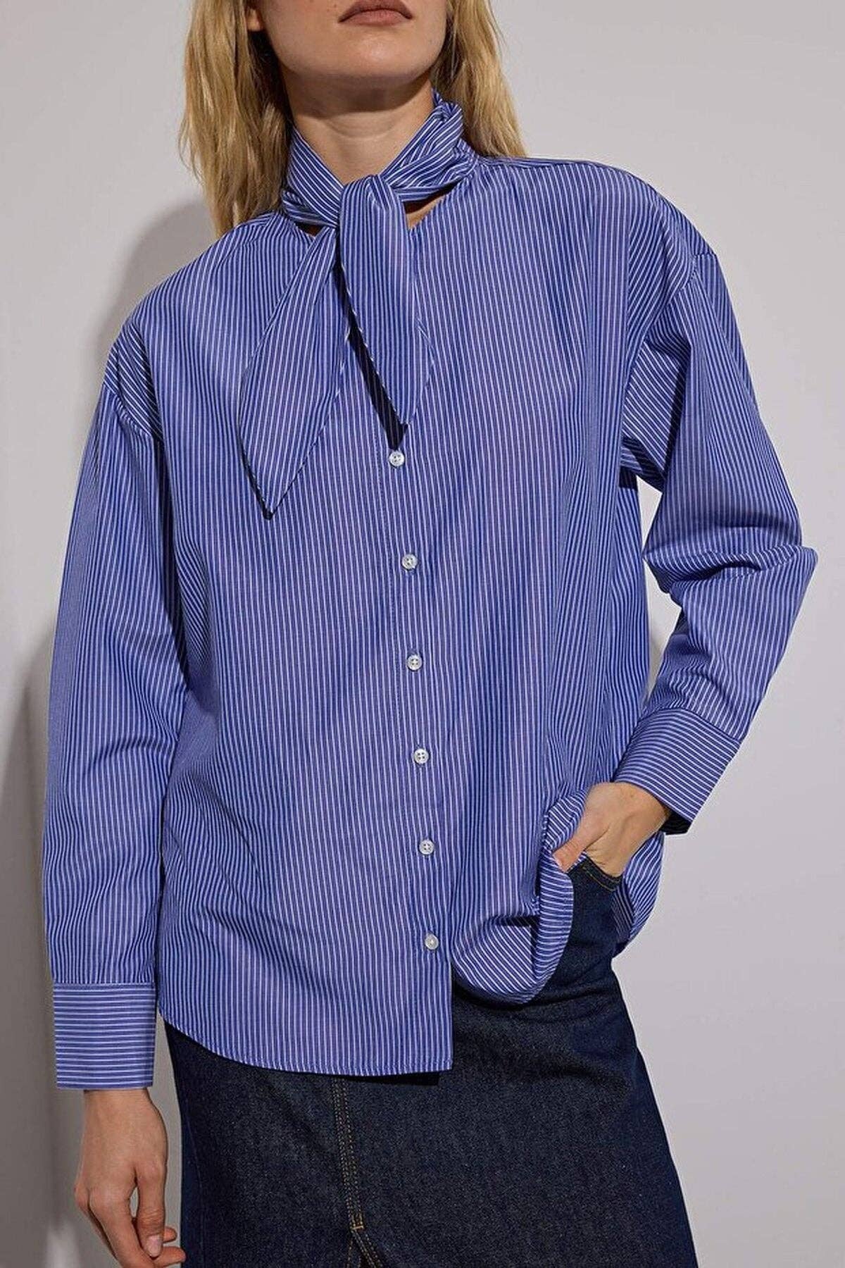Striped Shirt with Scarf Tie