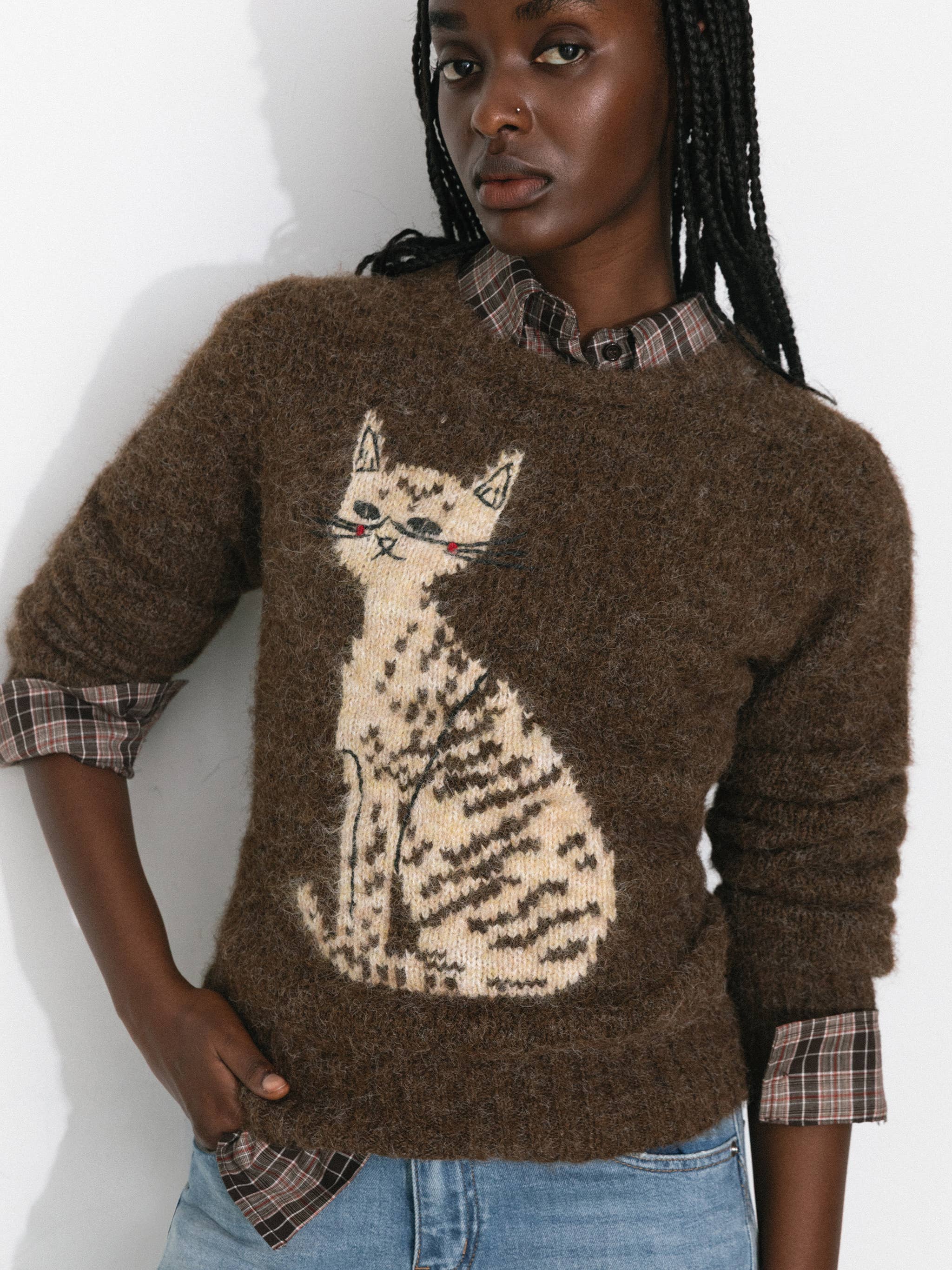 CUBIC Cat Print Wool Blend Sweater