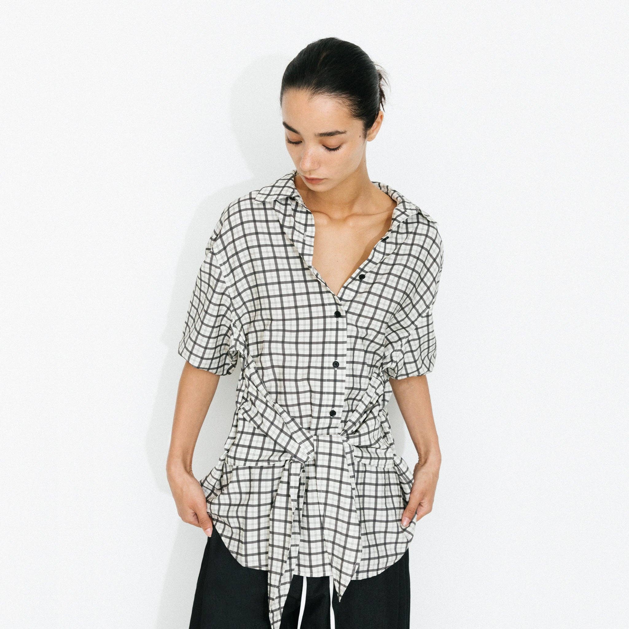 CUBIC Oversized Checkered Shirt with Detachable Belt