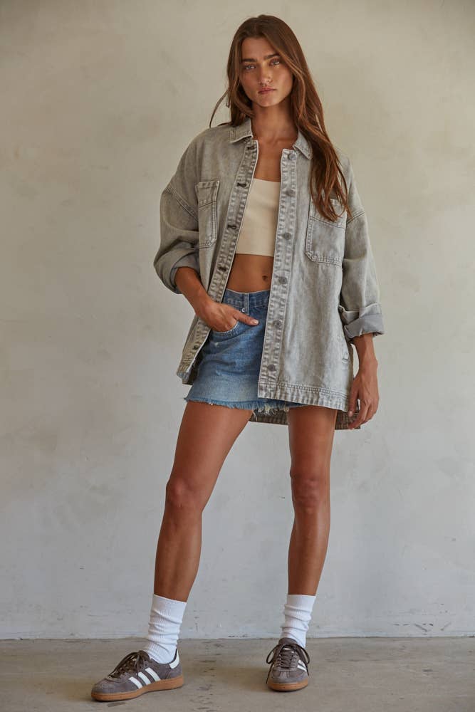 By Together Woven 100% Cotton Washed Denim Jacket