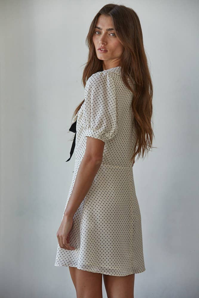 By Together Woven Polyester Chiffon Swiss Dot Print Mini Dress