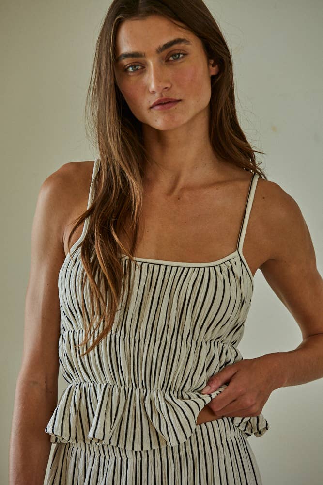 By Together Woven Polyester Spandex Striped Peplum Crop Top