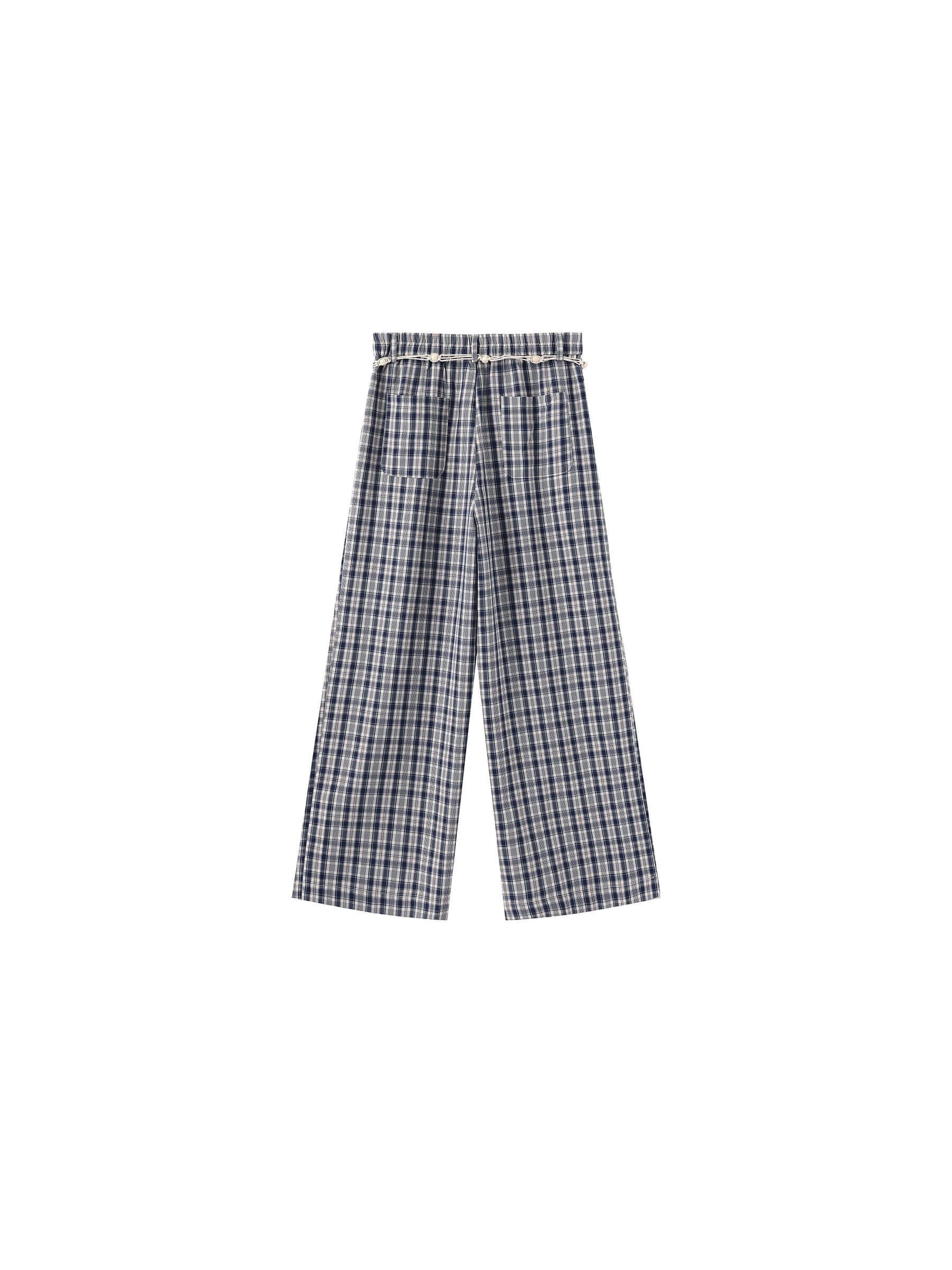 Striped Check High-Waisted Wide-Leg Casual Pants