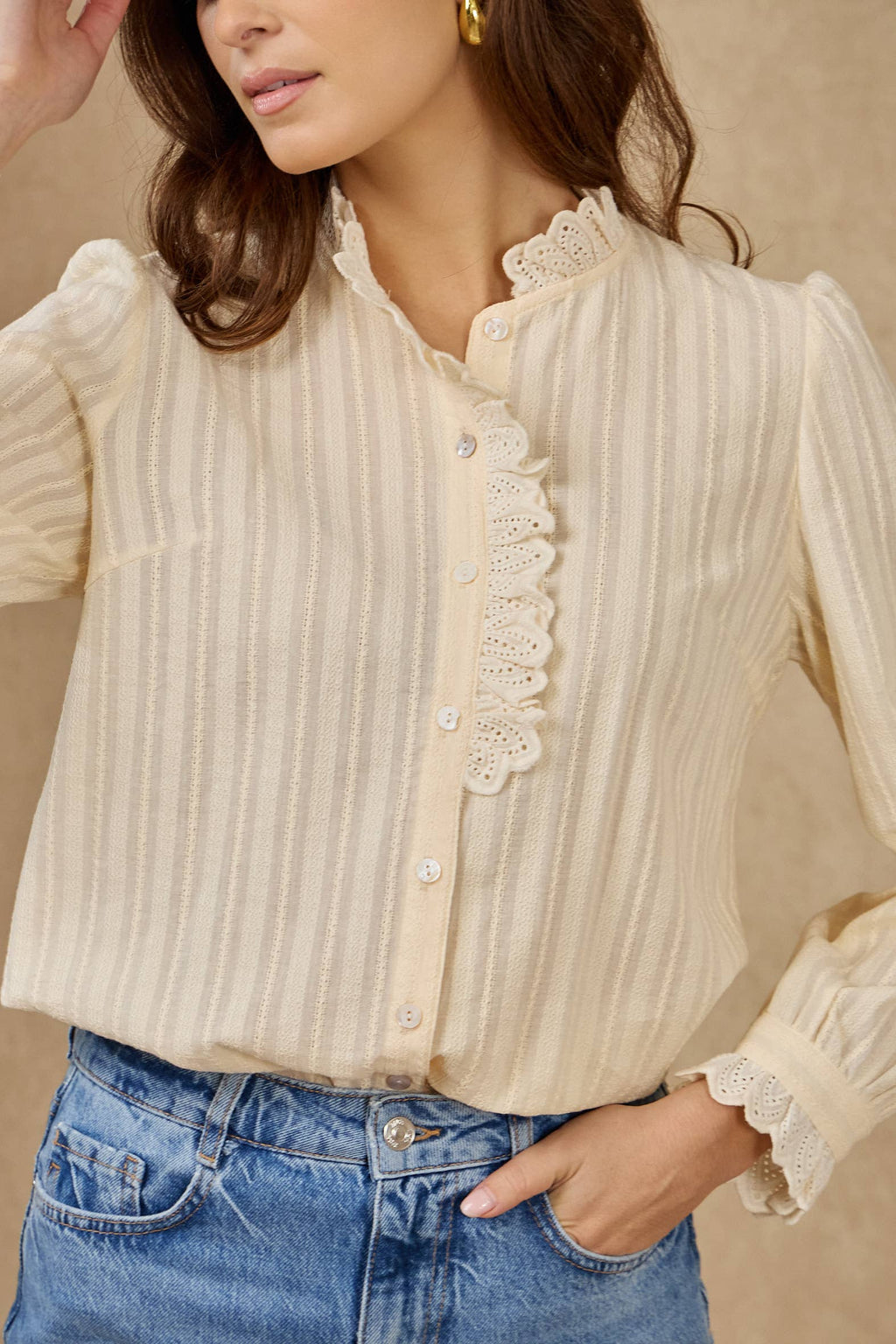 LOVIE & CO Cotton blouse with ruffled embroidery