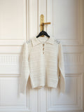 LOVIE & CO Openwork knit sweater with buttoned polo collar