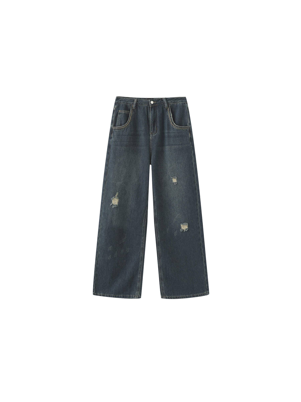 Cubic Hole Washed Straight Jeans