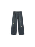 Cubic Hole Washed Straight Jeans