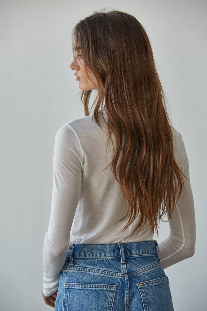 By Together Knit Tencel Jersey Turtleneck Long Sleeve Sheer Top